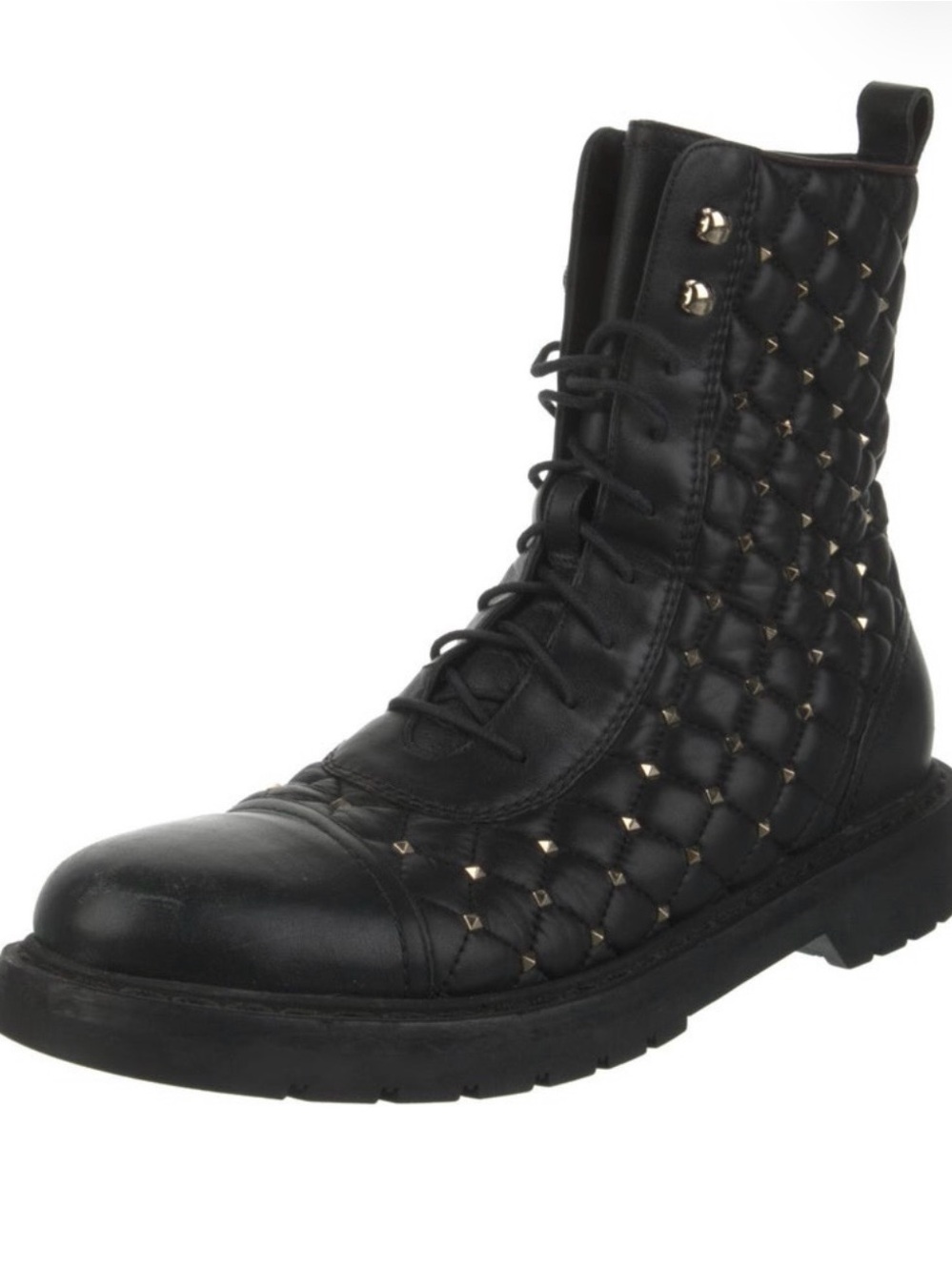 Valentino Black Quilted Leather Combat Boots